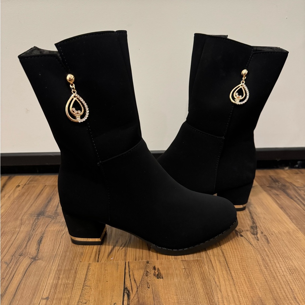Velvet black and gold boots